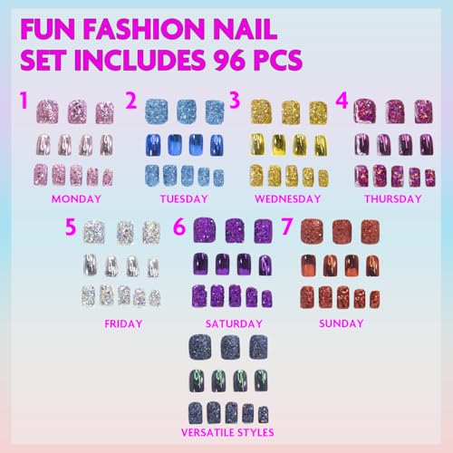 Townley Girl 96-Pc Glitter Press-On Nails Kit with Pre-Glue