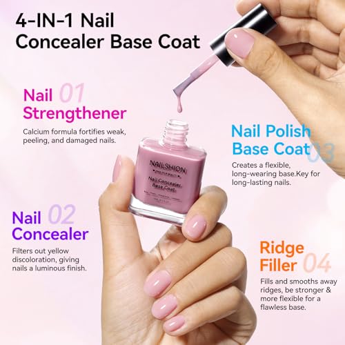 Nailshion 4-in-1 Brightening Nail Concealer Base Coat - 15ml