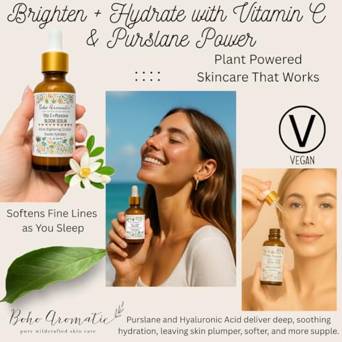 Vita C + Purslane BLOOM Serum ? Brightening Vitamin C Face Serum with Purslane, Antioxidant & Hydrating Formula for Radiant Skin ? Vegan & Cruelty-Free