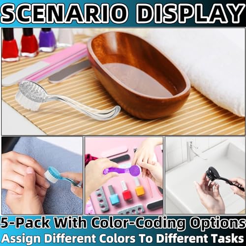 Soft Nail Dust Cleaning Brush Set - 5 Pcs Ergonomic Grip Brushes for Manicure & Pedicure