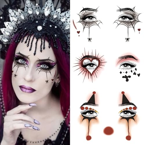 10 Pcs Halloween Face Tattoo Stickers - Vampire Clown Ghost Makeup