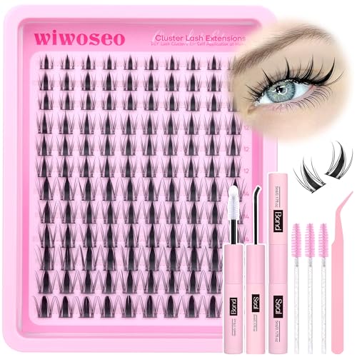 wiwoseo Manga Lash Clusters Kit Fairy Eyelash Extension Kit Anime Cluster Eyelash Extensions Russian Lashes Clusters Spike Individual Lashes Natural Look with Lash Bond and Seal (8-16MM)