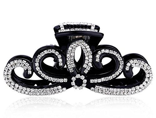 Suoirblss Women Lady Rhinestones Large Hair Claw Clip Hairpin Jaw Clips Thick Hair Accessories (Black)