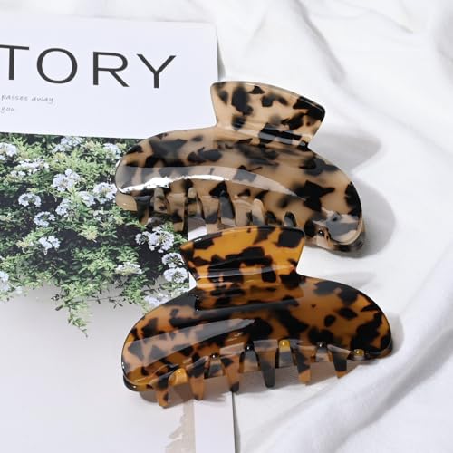 Tortoise Celluloid Hair Claw Clips - French Design Barrettes (2 Pack)