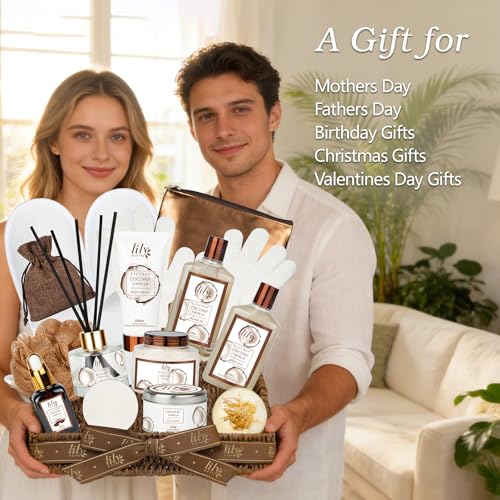 LILY ROY 17-Piece Coconut Vanilla Spa Gift Set - Hydrating Bath Basket