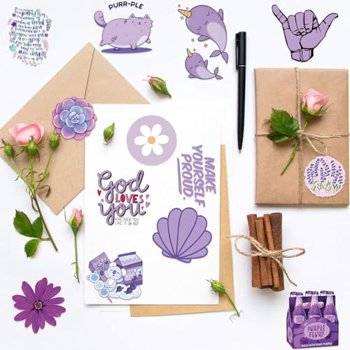 60 Pack Purple Aesthetic Stickers - Waterproof Vinyl Decals