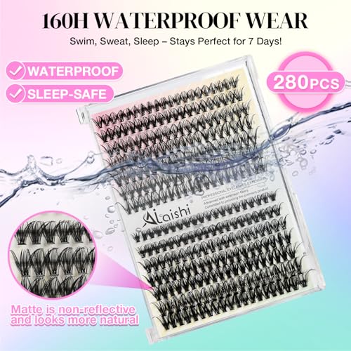 DIY Cluster Lash Extensions Kit - 280pcs 9-16mm D Curl with Bond & Seal
