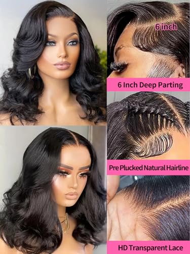 Fongly 13x6 HD Lace Front Wigs Human Hair Body Wave 16 Inch Wig