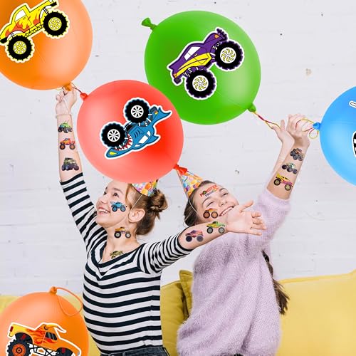 72 PCS Monster Truck Party Favors - 48 PCS Temporary Tattoos & 24 PCS Punch Balloons Combo - Birthday Gifts & Goodie Bag Fillers