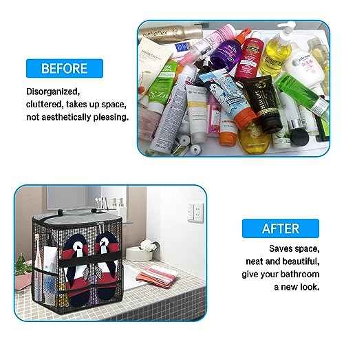 Boczif Shower Bag Mesh Caddy, Toiletry Bags for Travel, Bathroom, Gym, Camp Women Men, Shower Organizer Tote Bag for College Dorm Students Girls Boys, Portable Quick Dry and with Metal Hook