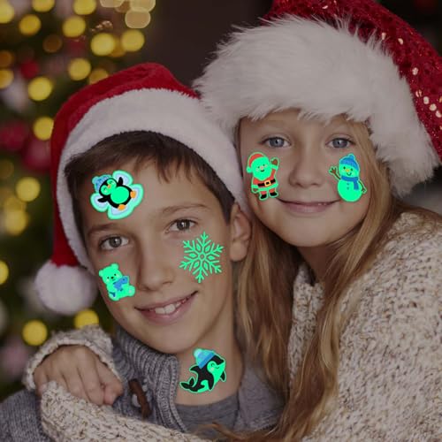 winthrop 120 Pcs Glow in The Dark Polar Animal Tattoos for Kids, 60 Luminous Winter Designs, Non-Toxic Waterproof Christmas Tattoos, Individually Wrapped Stocking Stuffers & Party Favors