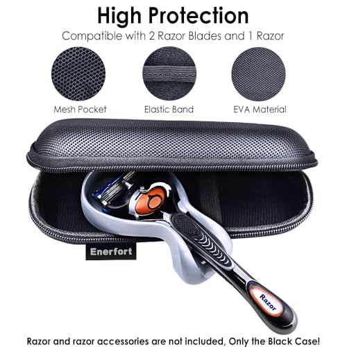 Hard EVA Razor Travel Case Compatible with Gillette Men's Razor - Mesh Pocket for 2 Razor Blades + Lightweight Carrying Handle + Durable Zipper (Only Case) (Black)