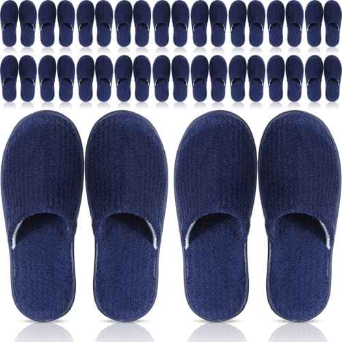 Panitay 20 Pairs Reusable Spa Slippers for Guests Washable House Slippers with Triple Layer Coral Fleece for Home Indoor Hotel Travel, Closed Toe
