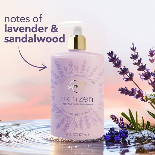Safeguard Liquid Hand Soap, Skin Zen, Washes Away 99% Bacteria, Made with Natural Moisturizers & 2X Skin Conditioners, Safeguarding Families, PH Balanced Formula, Lavender & Sandalwood Scent, 16 oz