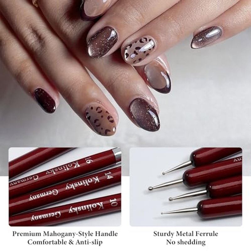 SIMPOR 4-Piece Dual Ended French Tip Nail Brush Set with Dotting Pen