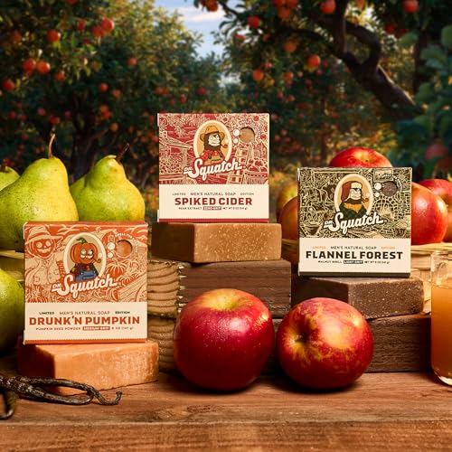 Dr. Squatch Fall Collection - Natural 3 Soap Gift Set - Cold Process Soap with No Harsh Chemicals - Drunk'n Pumpkin, Spiked Cider, Flannel Forest (3 Pack)