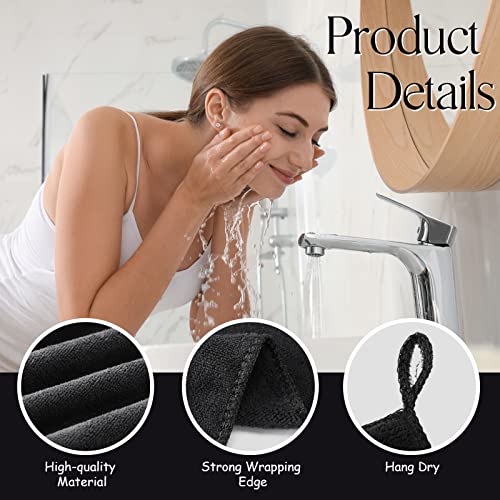 Macarrie 36 Pcs Makeup Washcloths Remover Towels Face Wash Cloths Black Soft Quick Dry Microfiber Make Up Towels for Face Facial Rag for Women Skin Care(Black)