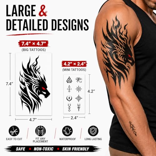 AWLEE Tribal Viking Temporary Tattoos 40 Sheets Waterproof
