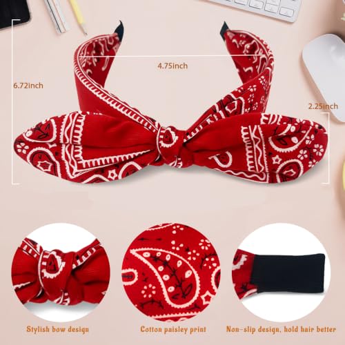 6-Pack Vintage Paisley Knotted Headbands with Adjustable Bow