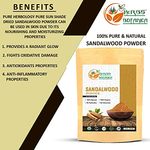 Herbs Botanica Chandan Sandalwood Powder Organic 100gm / 3.52 oz For Skin, Face Pack, Face Mask, Worship Tilak, Auspicious Occasions 100% Natural, Soothing, Cleansing, Wrinkles