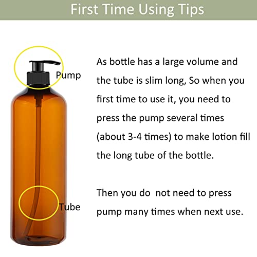 32 oz Amber Pump Bottles - 4 Pack with Funnel & Labels