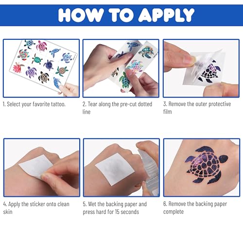 96 Pre-Cut Sea Turtle Temporary Tattoos for Kids