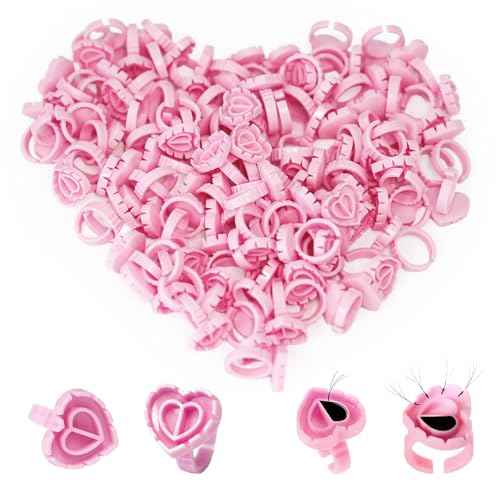 300Pcs Glue Rings Lash Glue Rings for eyelash extention Supplies Lash Tech Holder Lovely Pink Heart Shape