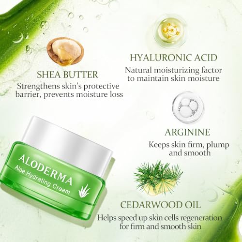 Aloderma Essential Aloe Hydrating Skin Care Set - 4 Pieces - Gel, Cleanser, Toner, Cream