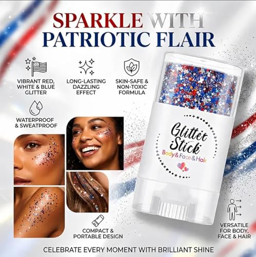Red White Blue Glitter Stick for 4th of July & Patriotic Events