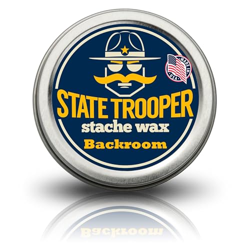 State Trooper Mustache Wax for Men ? Medium Hold with Beeswax, Coconut Oil & Lanolin ? Natural Moustache Styling with Backroom (Tobacco Scent) - Nourishing Conditioner & Sculpting - One Ounce Tin