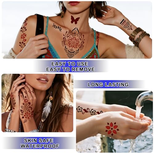 Henna Tattoo Kit: 136 Stencils, 6 Cones, Natural Formula