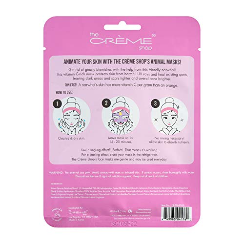 The Cr?me Shop | Korean Skin Care Lighten Up, Skin! Animal Narwhal Face Mask Sheet 3 Pack - Infused with Brightening Vitamin C