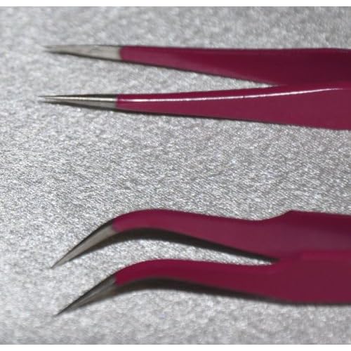Eyelash Extension 1 Set of Magenta ESD Straight & Curved Tweezers