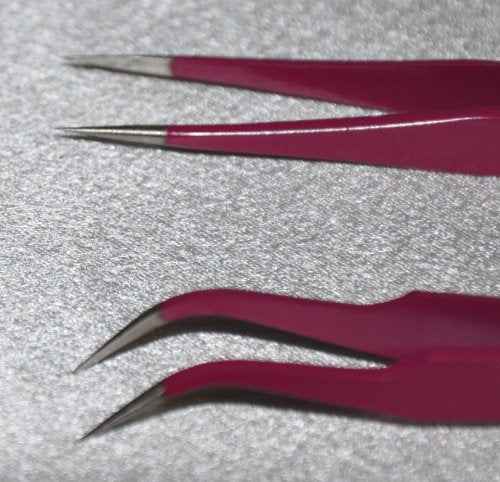 Eyelash Extension 1 Set of Magenta ESD Straight & Curved Tweezers