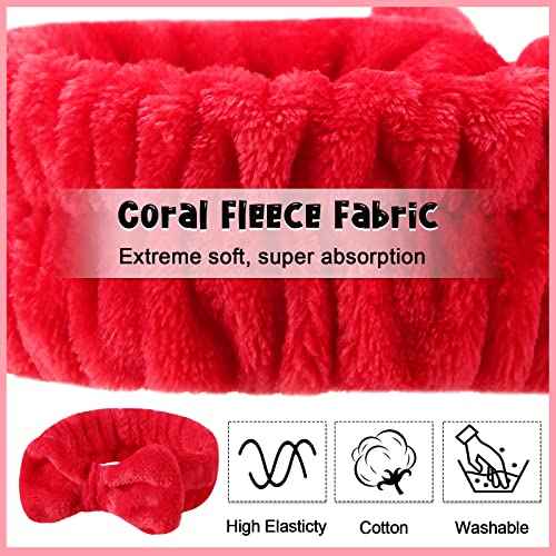 Tigeen 52 Pieces Spa Headband for Washing Face Bulk Soft Coral Fleece Skincare Headband, Bow Makeup Cosmetic Hairband Fluffy Shower Spa Essentials for Girls Women Slumber Supplies(Vivid,Solid Series)