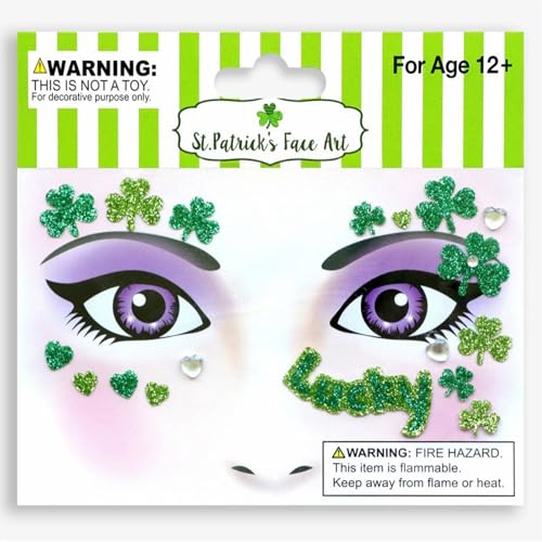 St Patrick's Day Face Tattoos - 3 Sheets Shamrock Stickers