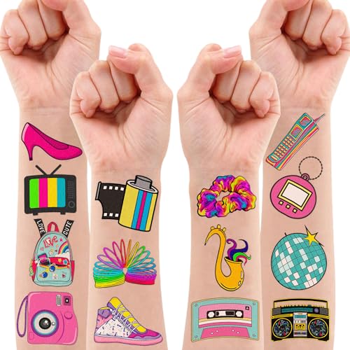 96 PCS 80s 90s Retro Temporary Tattoos - Waterproof