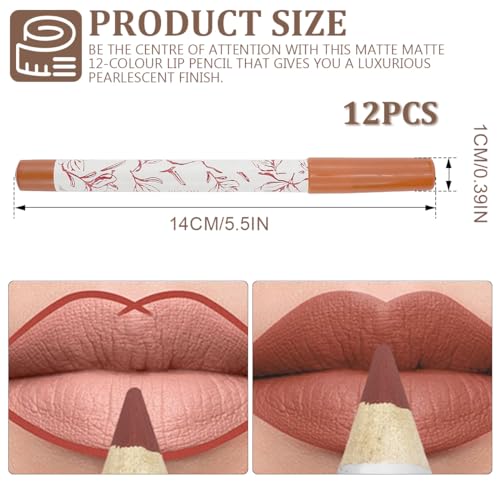 12-Color Matte Lip Liner Pencil Set - Waterproof Long Lasting