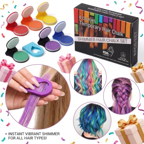Shimmer Hair Chalk Set - Washable Temporary Hair Color for Festivals & Cosplay, 8 Vibrant Glitter Shades