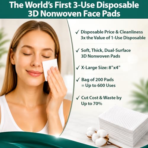 3-Use Disposable Nonwoven Cotton Face Pads - Extra Large (200 Ct)