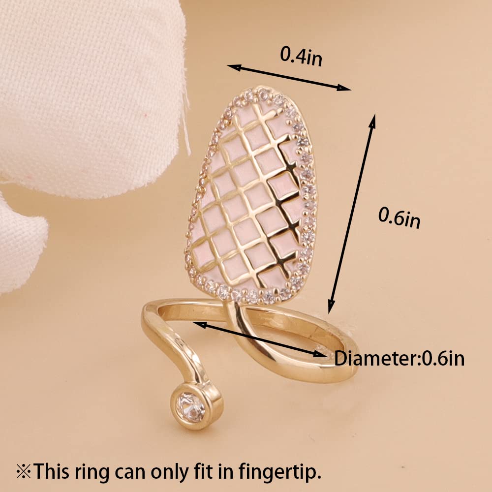 Rumtock Pink Nail Protecting Ring with CZ Crystal Gold Nail Cap Charms Fashion Jewelry for Women and Girls