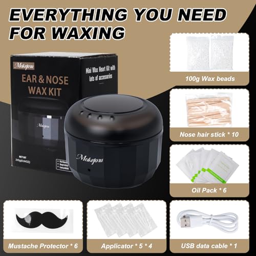 Nose Wax Kit,Unise Waxing Kit for Eyebrow Nose Mustache Hair Removal-Mini Warmer with Wax Beads, Applicators - Safe & Effective at Home Facial Hair Removal Wax Machine.£¨Black)
