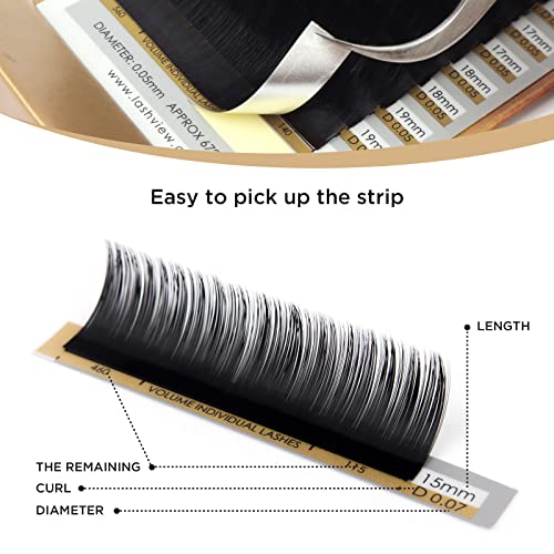 LASHVIEW Faux Eyelash Extensions Volume Fan for Professional Salon UseThickness 0.05mm Soft D Curl Length 8-15mm mixed Semi-Permanent Individual Silk Lashes