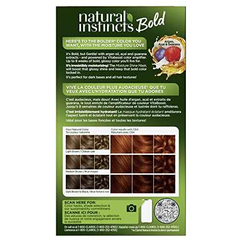 Clairol Natural Instincts Bold Permanent Hair Dye, C64 Copper Sunset Hair Color, Pack of 1
