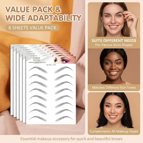 Waterproof Hair-Like Eyebrow Tattoo Stickers - 6 Sheets