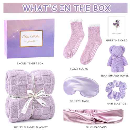 Birthday Gifts for Women Get Well Soon Gifts for Women Hug in a Box Friendship Mothers Day Thank You Gifts Baskets Sister Friend Female Mom Wife Her Girlfriend Coworker Bestie (Purple)