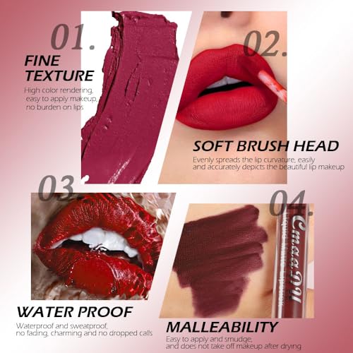 evpct 18 Colors Deep Red Matte Liquid Lipstick Set - Long Lasting