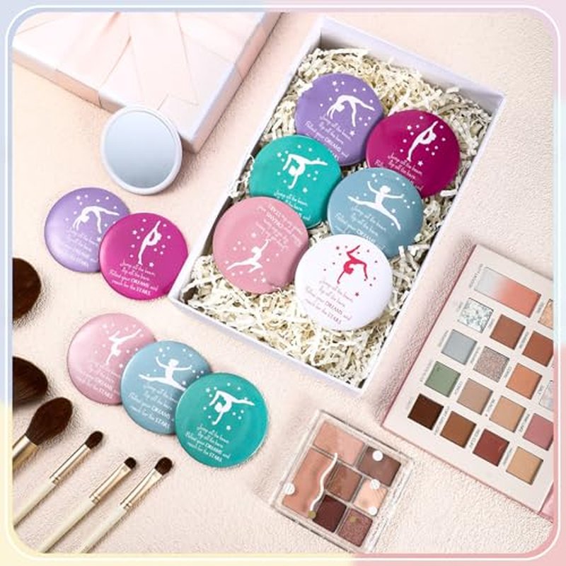 18 Pcs Gymnastics Gifts Bulk Gymnastics Party Favor Mini Compact Mirror 2.76 Inches Inspirational Easter Gifts for Sports Lover Team Gym Supplies(Colorful)