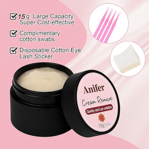 Anifer Eyelash Extension Remover 15g - Gentle Rose Scent, No Residue
