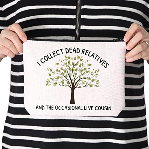 TSOTMO Funny Genealogist Gift I Collect Dead Relatives And The Occasional Live Cousin Zipper Pouch Makeup Bag (Relatives cousin)